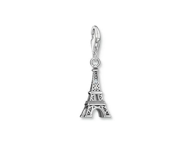 Charm-Anhänger in Form des Eiffelturms aus geschwärztem Silber mit Zirkonia, Hersteller Thomas Sabo, Modellnummer 2074-643-21, perfekt für individuelle Schmuckstücke.