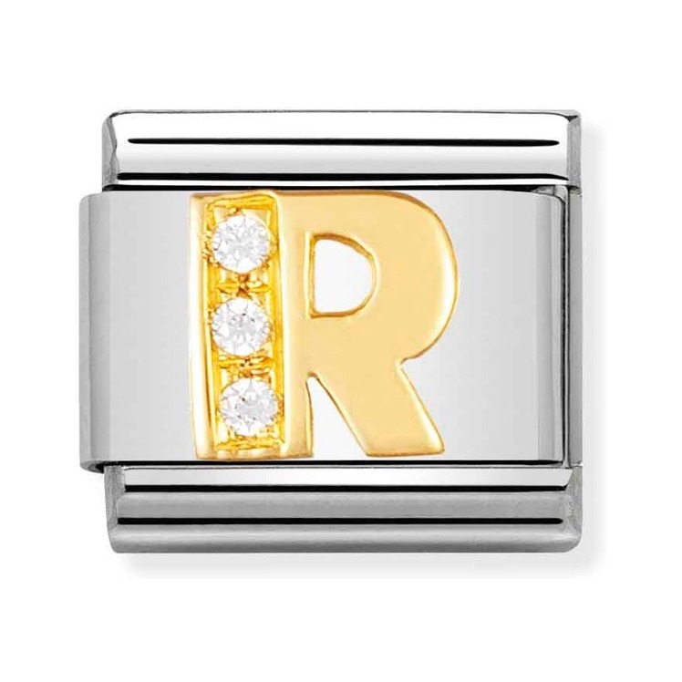 Nomination Composable Classic Charm Buchstabe R - Edelstahl, Gold 750 Gelbgold, Zirkonia
