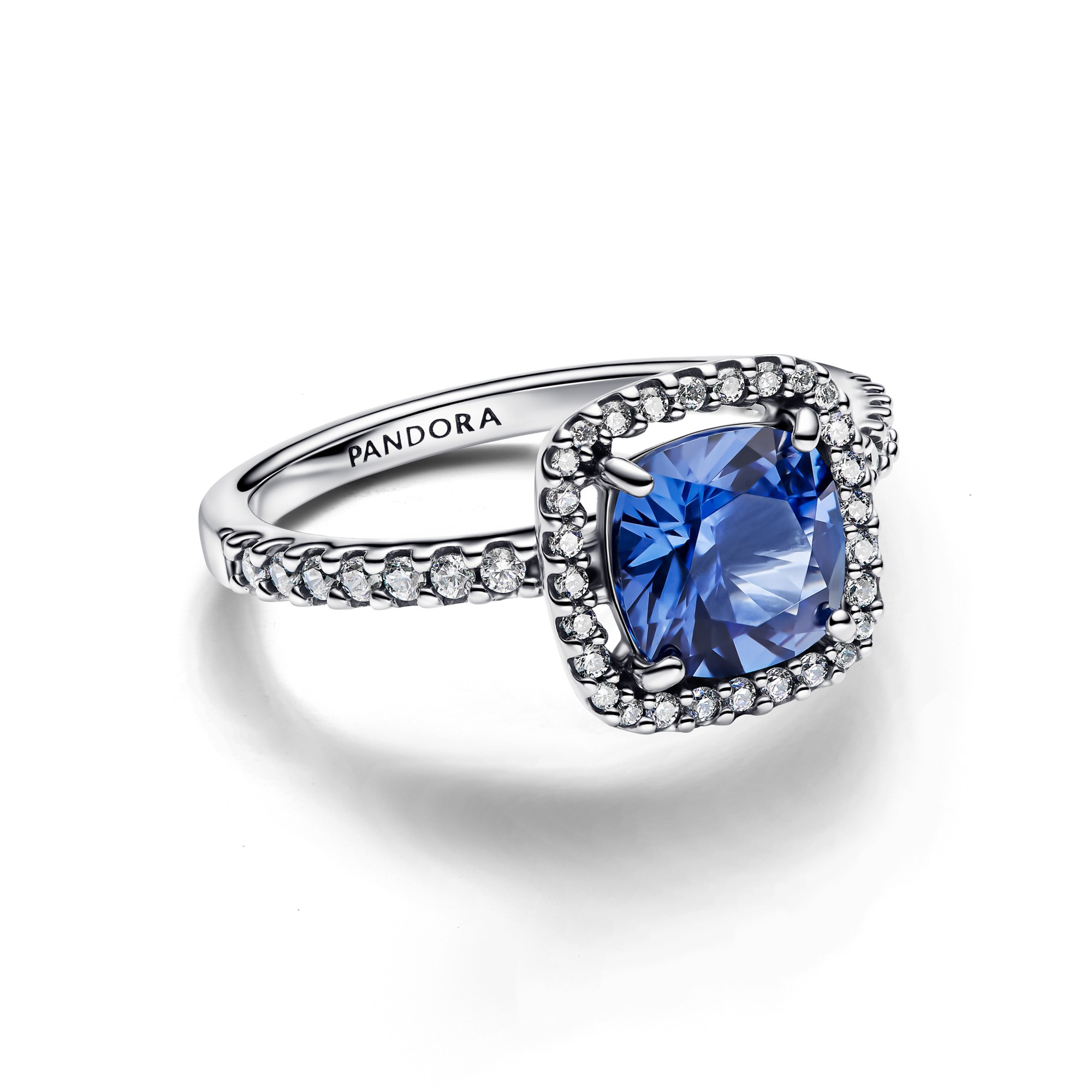 Pandora Silber Ring - großer kornblumenblauer Kristall und klarem Zirkonia – Ansicht 2