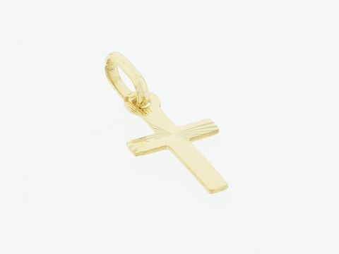 Gold Anhänger in Form eines Kreuzes aus 333 Gold, zart und klassisch, mit einer Höhe von 1,4 cm. Hersteller: Juwelier Harnisch.