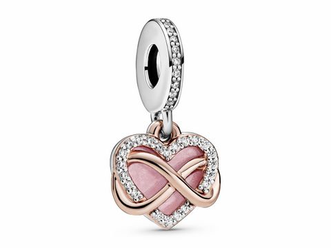 Pandora ROSE und Silber Charm Anhänger in Form eines unendlichen Herzens aus Zirkonia und Emaille, ideal für die Hochzeit, verleiht jedem Schmuckstück eine elegante Note.