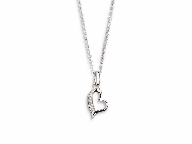 Xenox Sterling Silber Kette XS3417K mit Herzanhänger aus der LOVE STORY Kollektion, verziert mit funkelnden Akzenten, anhängend an einer feinen Ankerkette in der Länge von 40-45 cm.