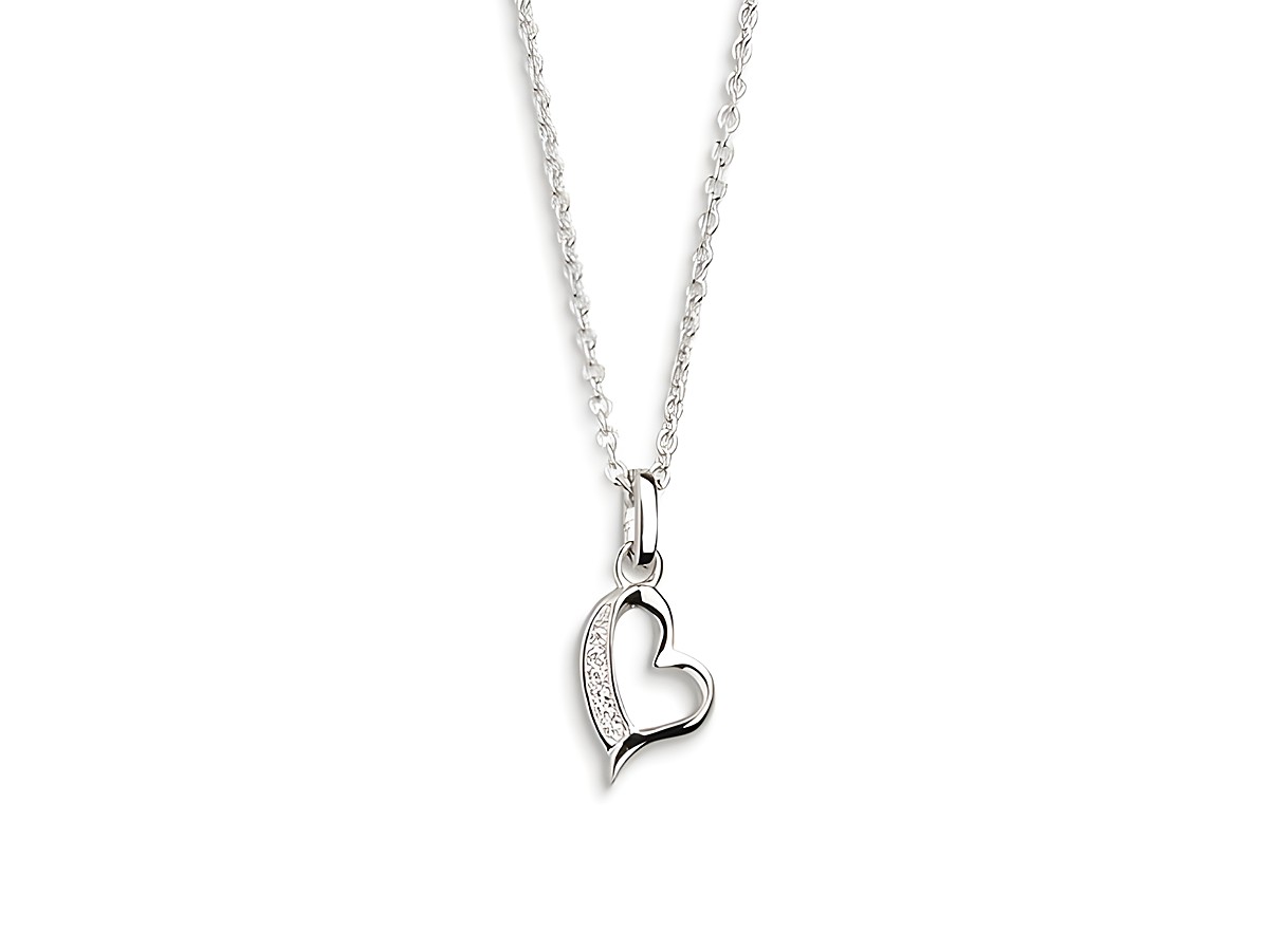Xenox Sterling Silber Kette XS3417K mit Herzanhänger aus der LOVE STORY Kollektion, verziert mit funkelnden Akzenten, anhängend an einer feinen Ankerkette in der Länge von 40-45 cm.