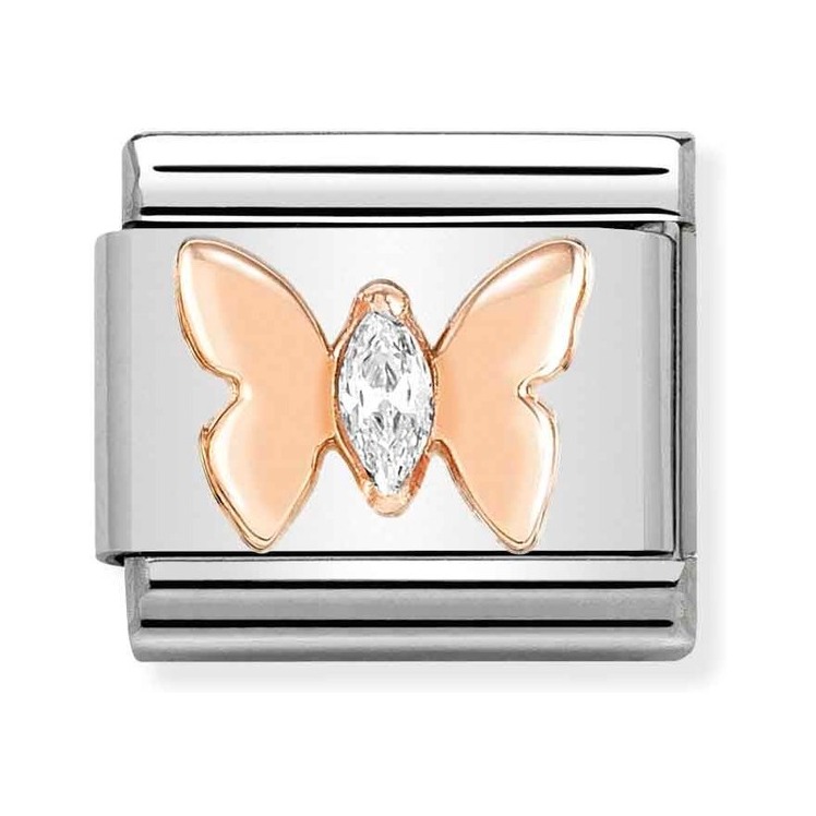 Nomination Composable Classic Charm Schmetterling - Edelstahl, roségoldfarben, Zirkonia