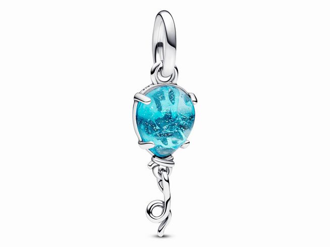 Blauer Muranoglas-Ballon-Anhänger von Pandora, gefertigt aus Sterling Silber, mit funkelndem blauen Glas und geschwungenem Design für stilvolle Akzente.