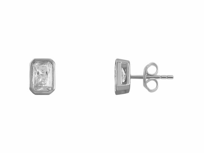 Xenox Sterling Silber Ohrringe XS7393 ZARGE SILBER mit rechteckigem klaren Stein, elegant und zeitlos, ideal für jeden Anlass als Ohrschmuck.