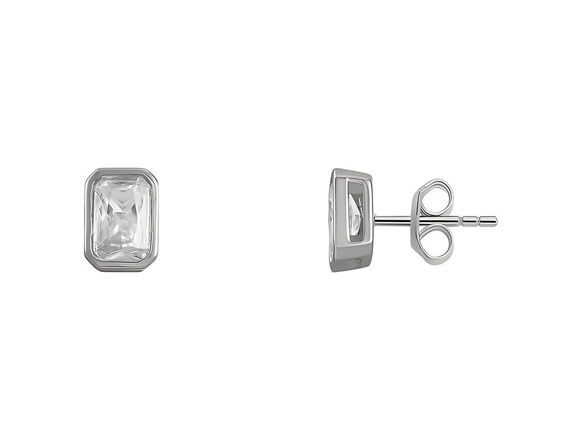 Xenox Sterling Silber Ohrringe XS7393 ZARGE SILBER mit rechteckigem klaren Stein, elegant und zeitlos, ideal für jeden Anlass als Ohrschmuck.