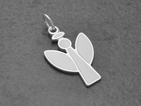 Engel aus Sterlingsilber mit einem weißen, lackierten Finish, hergestellt von Juwelier Harnisch, ideal als Anhänger für Ketten oder Armbänder.