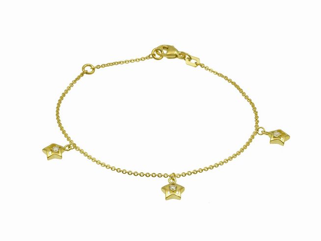 Armband in Silber und gelbgold vergoldet mit einer Länge von 14,5 cm und 17 cm. Verziert mit drei kleinen Sternen, die Zirkonia enthalten, ohne weitere Steine und hergestellt von Juwelier Harnisch.