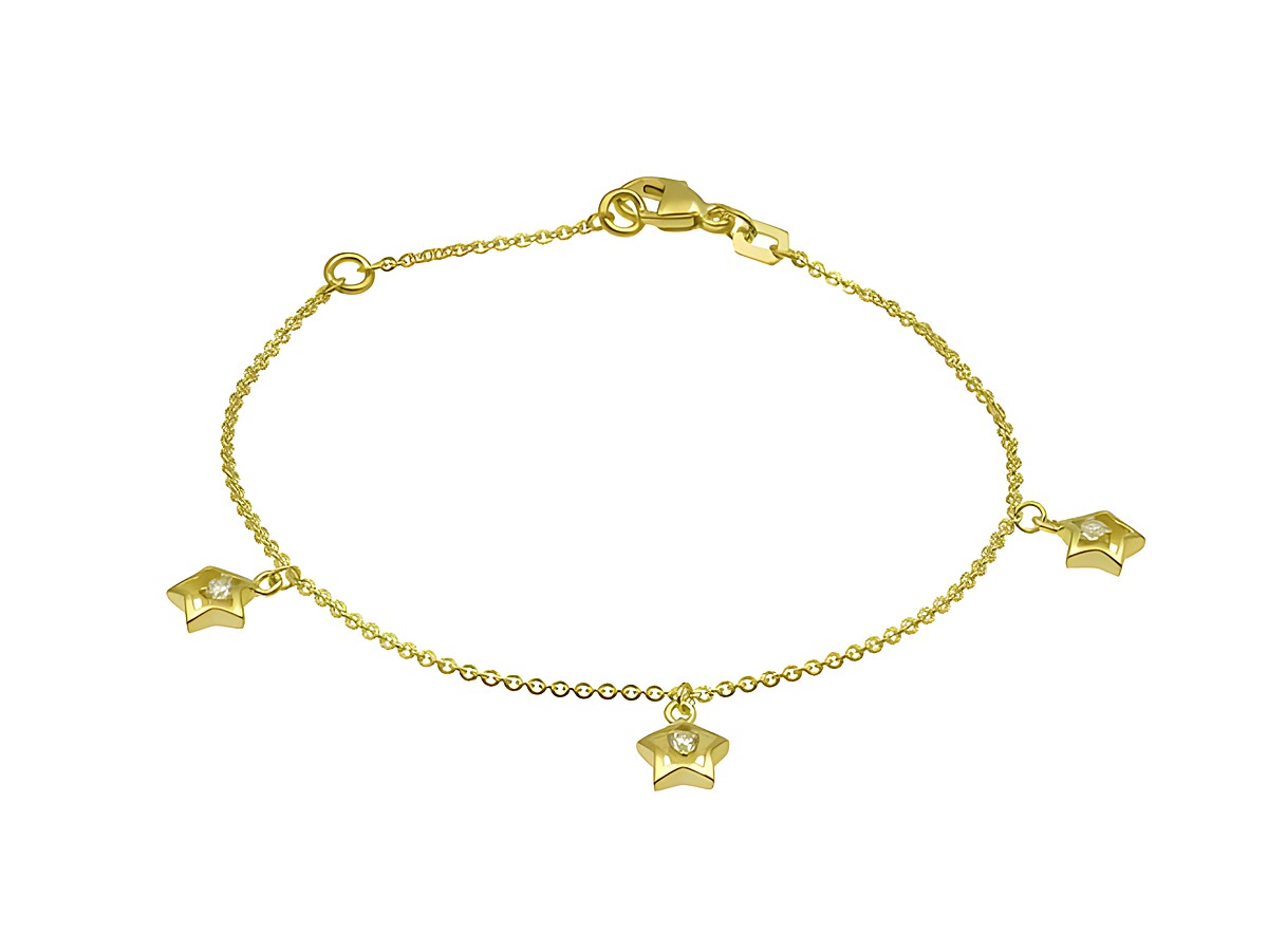 Armband in Silber und gelbgold vergoldet mit einer Länge von 14,5 cm und 17 cm. Verziert mit drei kleinen Sternen, die Zirkonia enthalten, ohne weitere Steine und hergestellt von Juwelier Harnisch.
