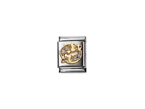 Zirkonia Schmuckelement von Nomination mit dem Motiv Fische in Gold und Silber, ideal für Sternzeichen Liebhaber. Perfekte Ergänzung für individuelle Armbandkreationen.