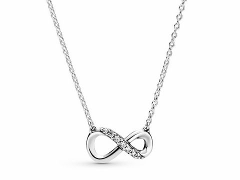 Pandora Silber Kette mit Anhänger in Form eines Unendlichkeitssymbols besetzt mit Zirkonia, Länge 50 cm, Hersteller Pandora, elegant und zeitlos gestaltet.