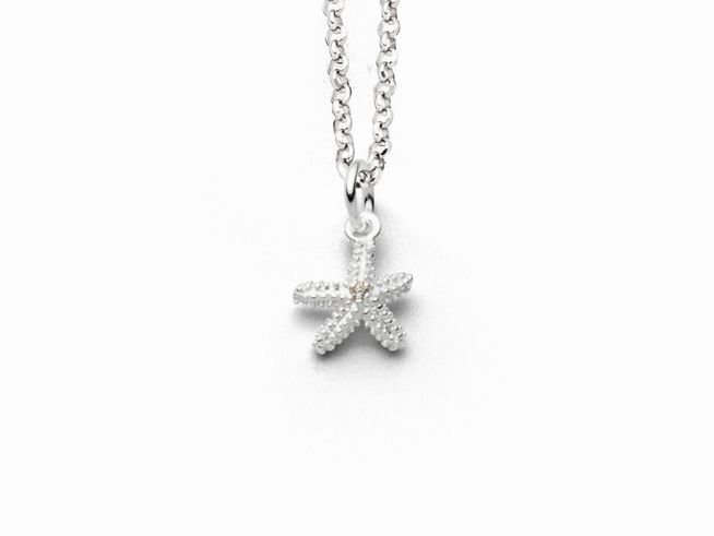Sterling Silber Kette mit Seestern-Anhänger, besetzt mit funkelndem Zirkonia, Länge 45 cm, von DUR. Eleganter Schmuck für einen maritimen Look.