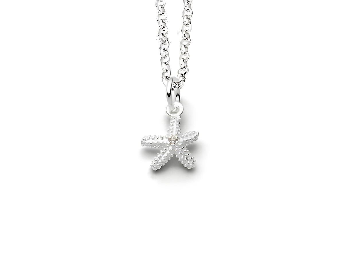 Sterling Silber Kette mit Seestern-Anhänger, besetzt mit funkelndem Zirkonia, Länge 45 cm, von DUR. Eleganter Schmuck für einen maritimen Look.