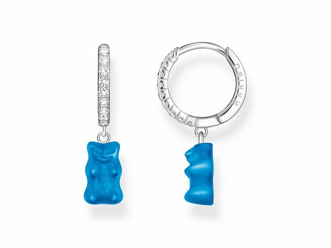 Einzel-Creole von Thomas Sabo mit blauem Gummibärchen-Anhänger, verziert mit Zirkonia und aus Silber gefertigt, ideal für einen verspielten Look.