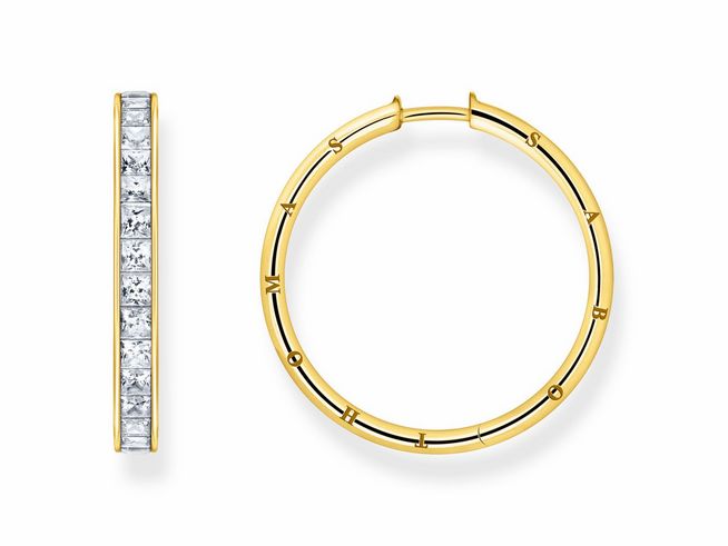 Thomas Sabo Creolen aus Sterling Silber, vergoldet in Gelbgold mit weißen Zirkonia, elegantes Design, perfekt für jeden Anlass. Dezent und stilvoll, hochwertig verarbeitet.