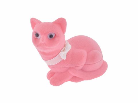 Geschenkschachtel in Form einer rosa Katze mit einer Größe von 8 cm, hergestellt von Juwelier Harnisch, ideal als Geschenkbox für besondere Anlässe.