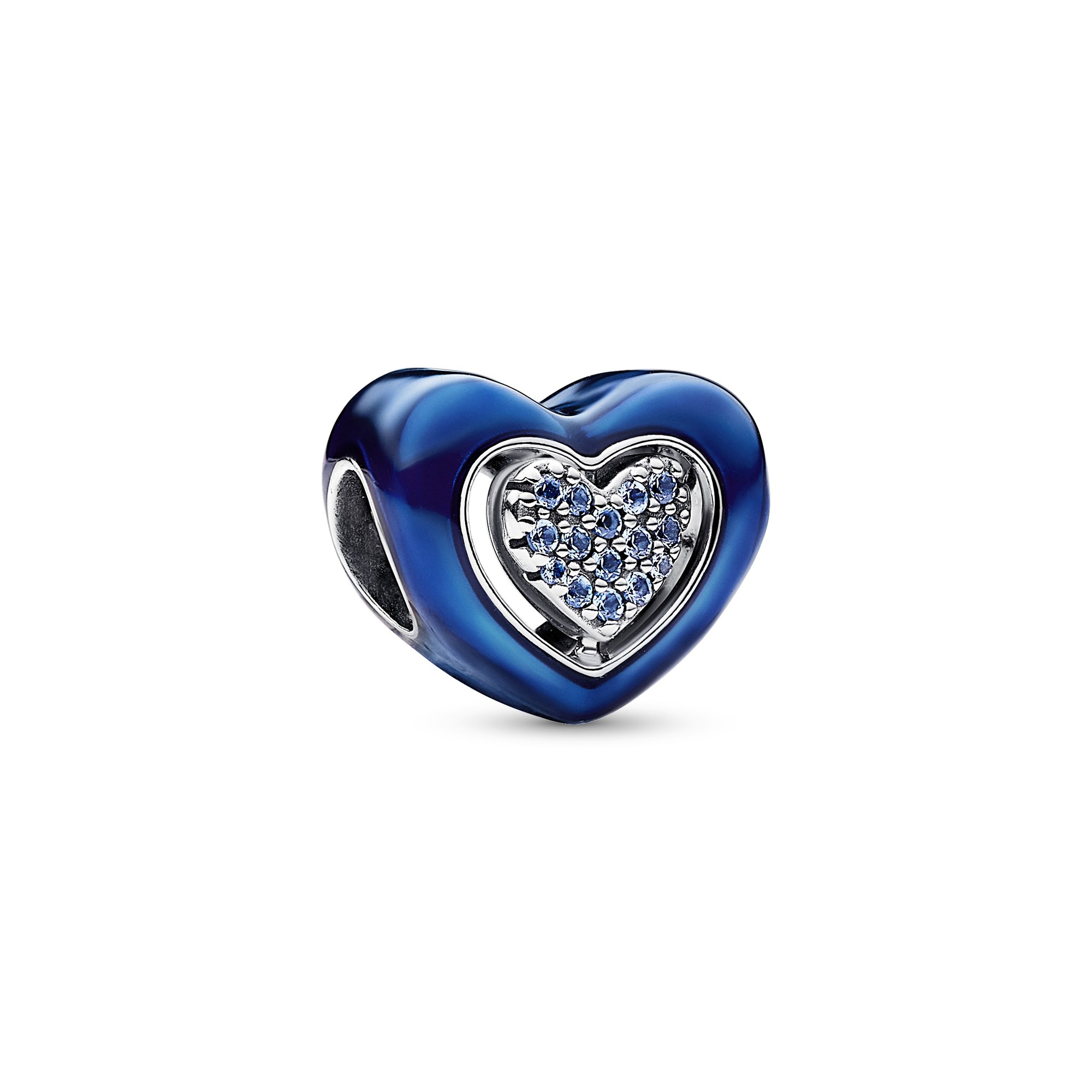 Pandora Blaues Drehbares Herz Charm - Sterling Silber - Crystal + Emaille Blau
