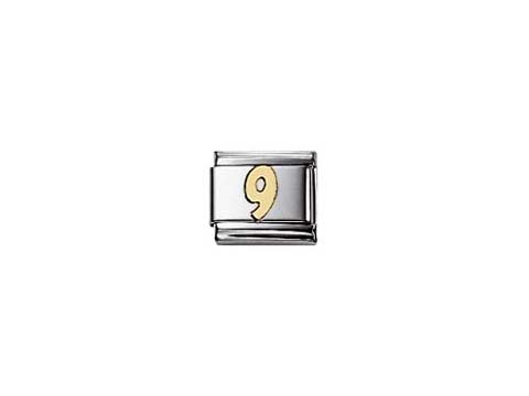 Zahlen Charm von Nomination Classic mit der Zahl 9 in Gelb auf silbernem Hintergrund, ideal für individuell gestaltbare Armbänder.