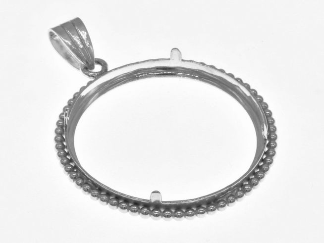 Münzfassung Anhänger aus 925 Sterling Silber mit Kugelrand für Münzen bis 29 mm Durchmesser, Hersteller Juwelier Harnisch, geeignet für Münzen bis 3,0 cm.