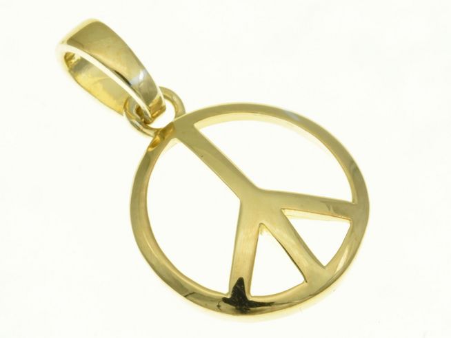 Peace Frieden Anhänger aus Sterling Silber, gelbgold vergoldet, von Juwelier Harnisch, mit klassischem Peace-Symbol, perfekt für friedliche Botschaften und stilvolles Tragen.