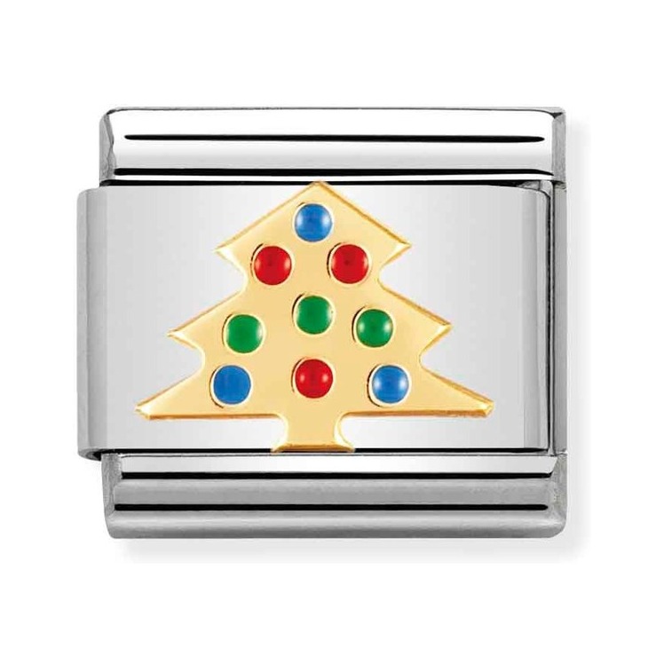 Nomination Composable Classic Charm Weihnachtsbaum - Edelstahl, Gold 750 Gelbgold, Emaille