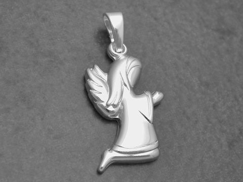 Engel massiv Sterling Silber Anhänger von Juwelier Harnisch, detailreich gestaltet mit Flügeln, in betender Haltung, glänzende Oberfläche, ideal als Geschenk oder für den persönlichen Gebrauch.