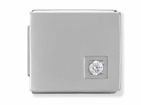 Zirkonia Charm von Nomination, Modell IKONS, aus Stahl, quadratische Form mit einem klaren Zirkonia, elegant und modern, perfekt für die individuelle Armbandgestaltung.