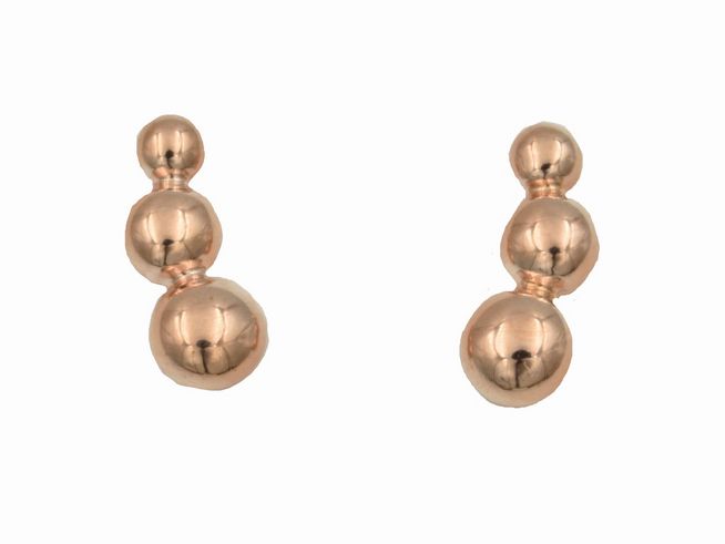 Ohrstecker Kugeltrio aus 925 Sterling Silber, poliert und roségold vergoldet, gefertigt vom Juwelier Harnisch, mit drei dekorativen Kugeln in ansprechendem Design.