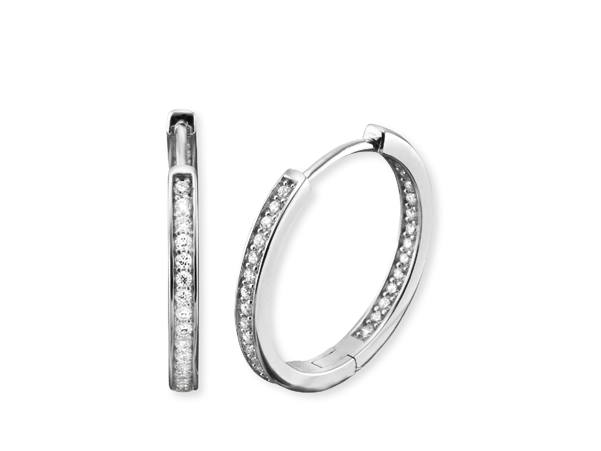 Silberne Ohrringe Engelsrufer ERE-LISA-ZI-CR BASIC Creole Lisa mit Zirkonia, 24 mm, glänzende Oberfläche, elegante Form und funkelnde Details für besonderen Anlass.