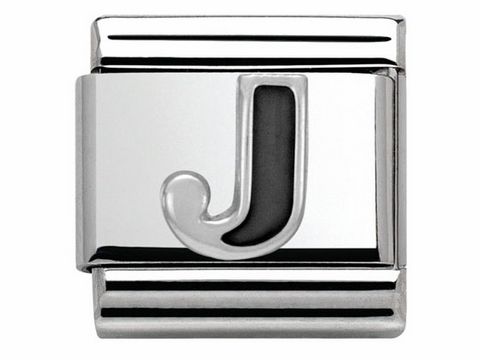 Buchstabe J aus Emaille in der Farbe Classic SilverShine von Nomination, gefertigt aus hochwertigem Material, ideal für personalisierte Schmuckstücke.
