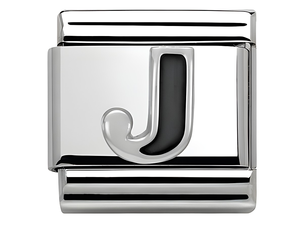 Buchstabe J aus Emaille in der Farbe Classic SilverShine von Nomination, gefertigt aus hochwertigem Material, ideal für personalisierte Schmuckstücke.