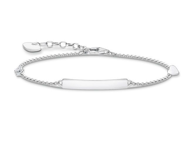 Silbernes Gravurarmband von Thomas Sabo, Modell A1976-051-14-L19V, mit Zirkonia, in verstellbarer Länge von 16 bis 19 cm, elegantes Design mit einem schlichten Namensschild.