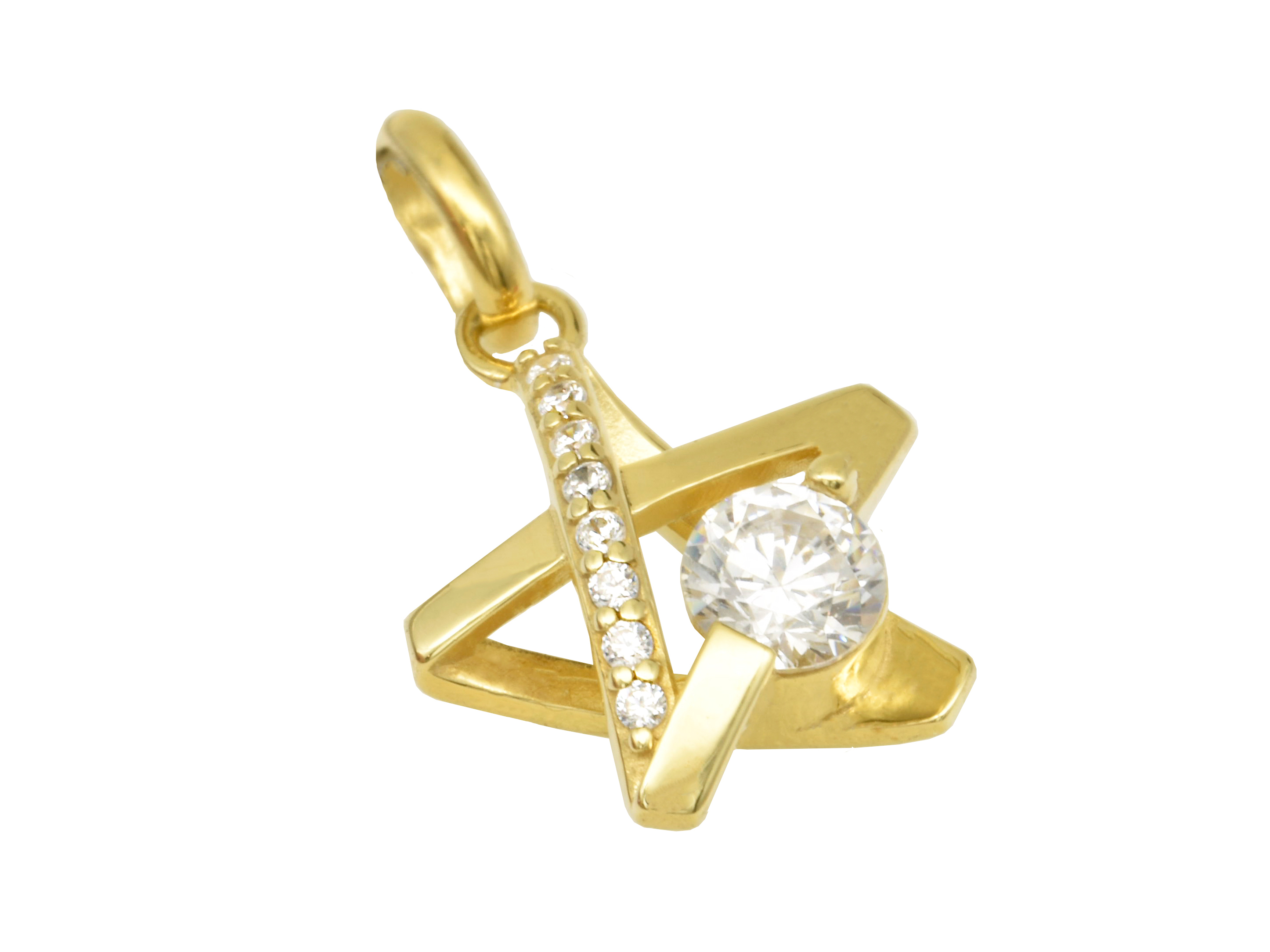 Silber Anhänger in Form eines Sterns, aus gelbgold vergoldet und poliert, mit Zirkonia verziert, hergestellt von Juwelier Harnisch, ein elegantes Schmuckstück.