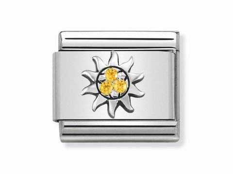 Classic Sonnenmotiv mit gelben Symbolen aus Silbershine von Nomination. Der Schmuck kombiniert Silber mit gelben Steinen und verleiht einen eleganten, sonnigen Look.