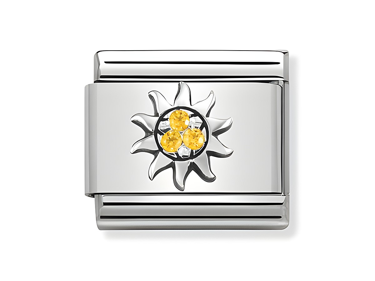 Classic Sonnenmotiv mit gelben Symbolen aus Silbershine von Nomination. Der Schmuck kombiniert Silber mit gelben Steinen und verleiht einen eleganten, sonnigen Look.