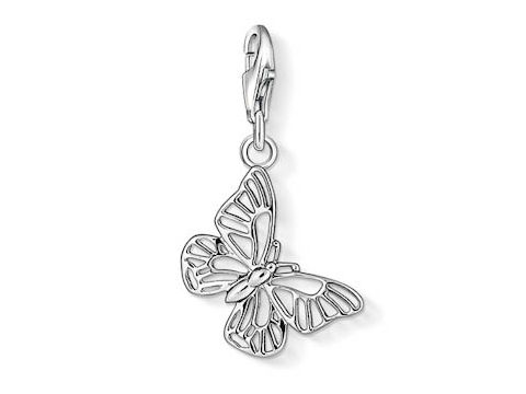 Schmetterling Charm von Thomas Sabo aus Sterling Silber, filigran gearbeitet mit feinen Details und Karabinerverschluss, eignet sich optimal als Schmuckstück für armbänder oder Halsketten.