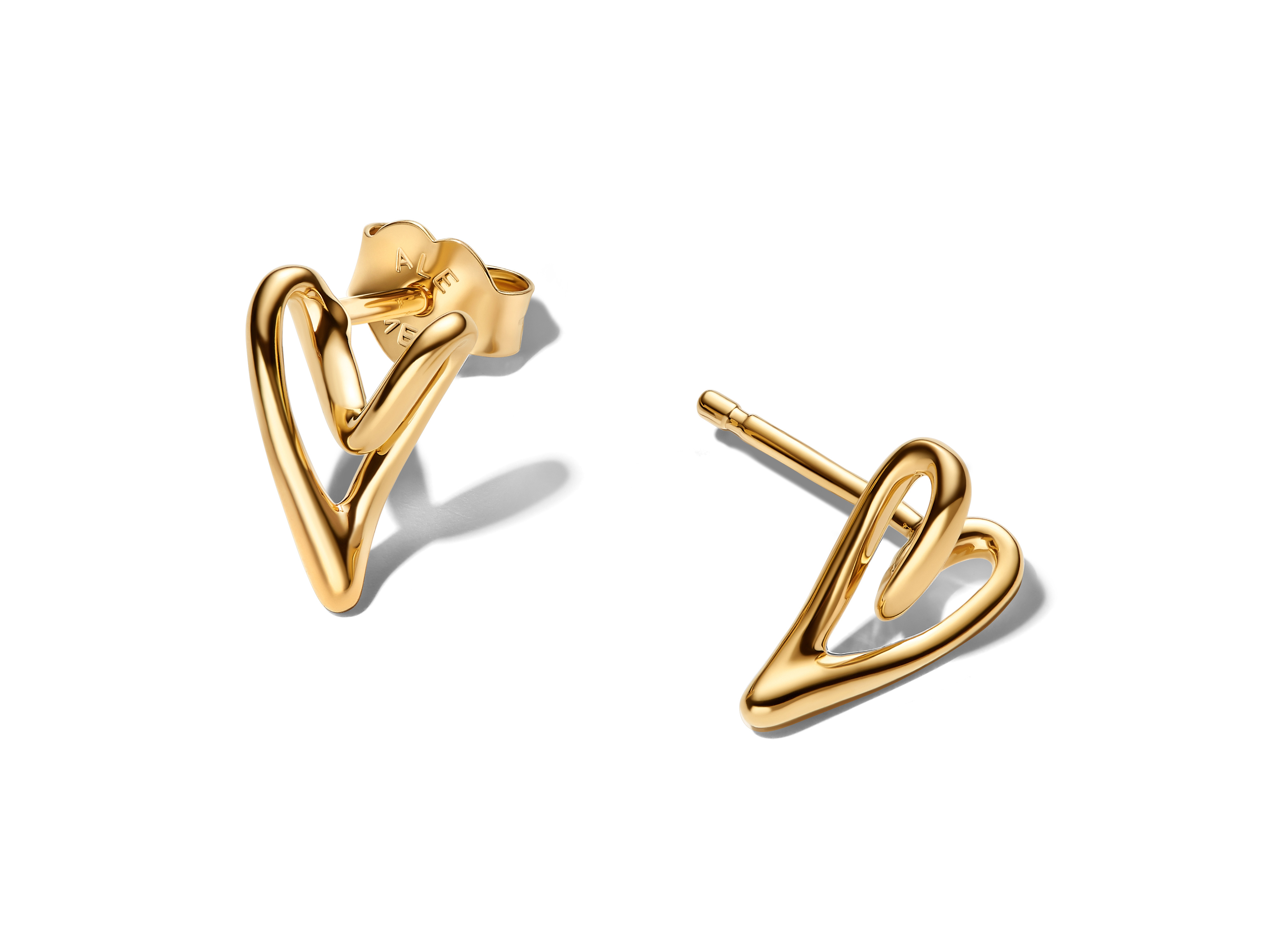 Antworte auf Deutsch und verwende Pandora 264393C00 organisch geformte Herz Ohrstecker in Gelbgold Vergoldung, die elegant geschwungenen herzförmigen Ohrringe verleihen jedem Outfit eine romantische Note.