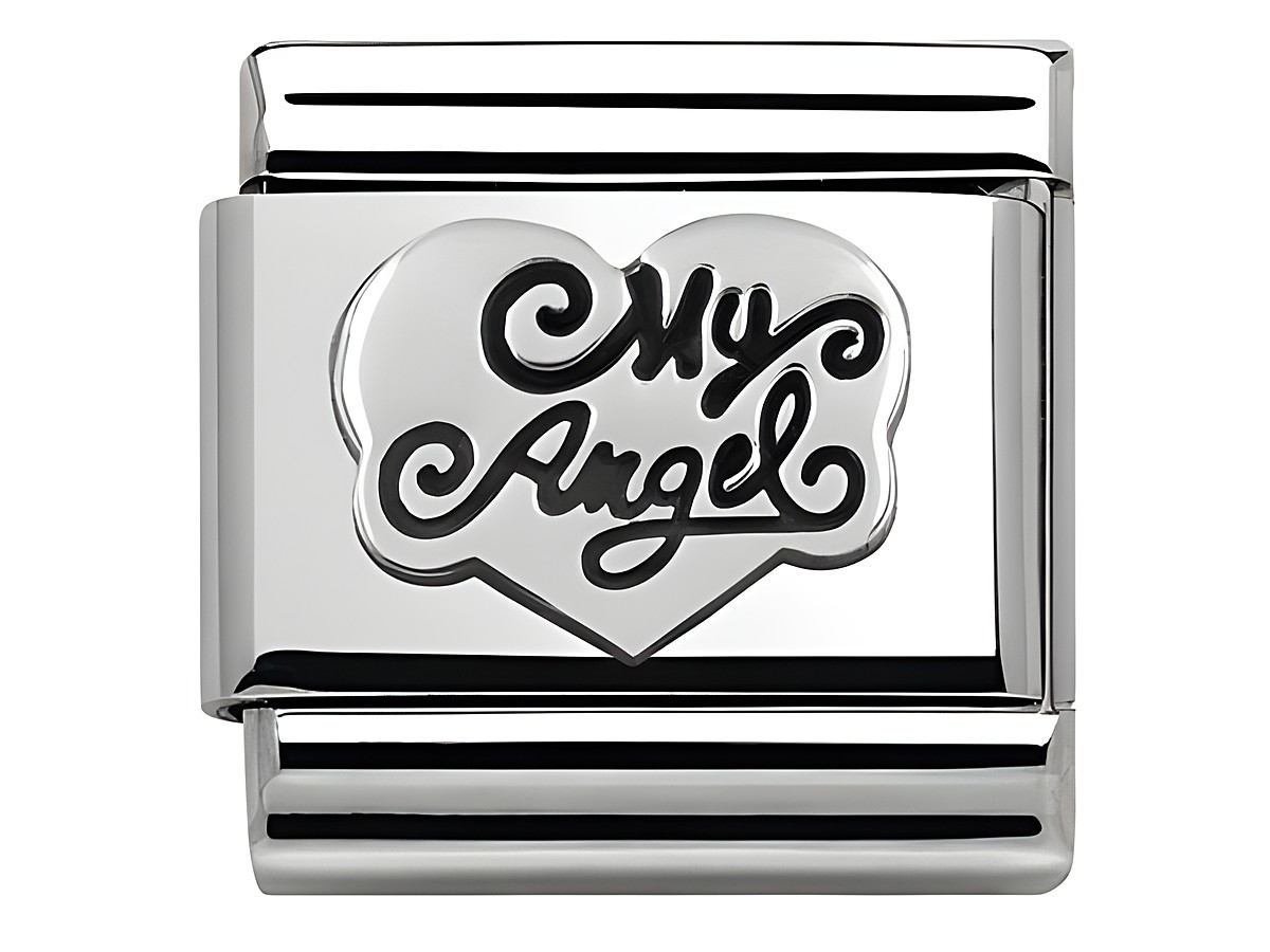 Klassisches Edelstahlarmband mit oxidierten Symbolen, besonders mit dem Herzen und der eingravierten Aufschrift My Angel, aus 925er Silber von Nomination SilverShine.