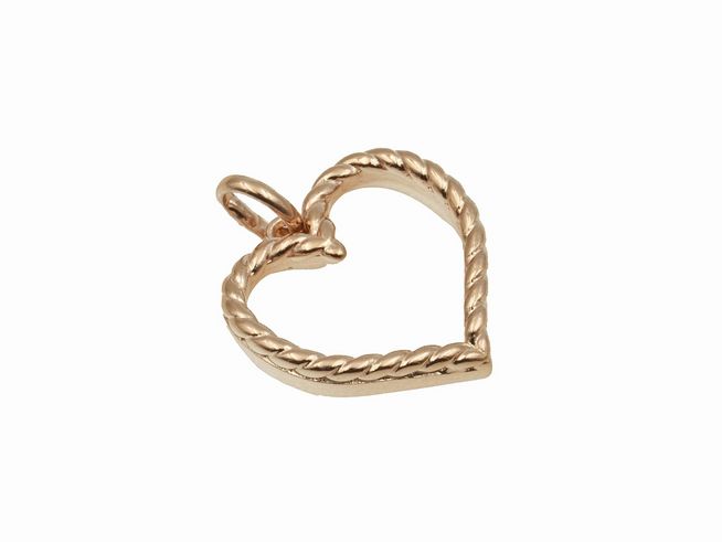 Herzanhänger aus 925 Sterling Silber, poliert und roségold vergoldet, flach designt mit einer Kordeloptik. Ideal für personalisierte Schmuckstücke. Hersteller Juwelier Harnisch.