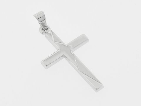 Kreuz Silber Anhänger mit Zickzack Muster teilmattiert und rhodiniert, diamantiert, Hersteller Juwelier Harnisch, elegantes Design mit modernen Akzenten.