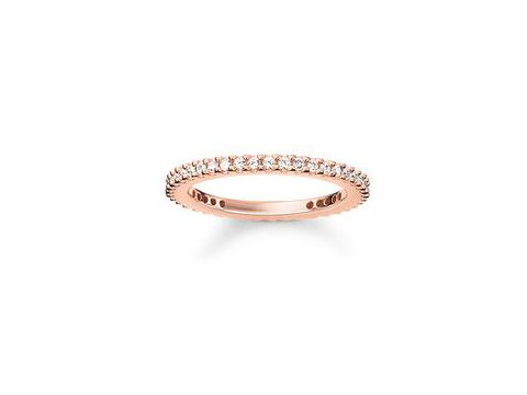 Der Midi Ring von Thomas Sabo aus Sterling Silber in vergoldetem Roségold ist mit funkelndem Zirkonia besetzt und hat die Größe 44.