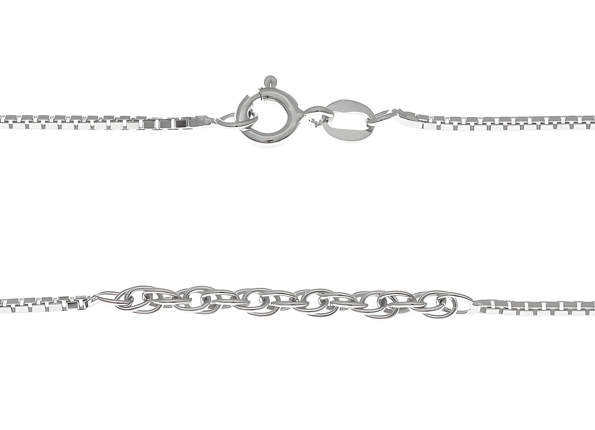 Silberkette aus Sterling Silber rhodiniert im Fantasiemuster mit einer Länge von 41 cm und einer Breite von 2,6 x 1,2 mm, Hersteller Juwelier Harnisch, weitere Kettenmuster verfügbar.