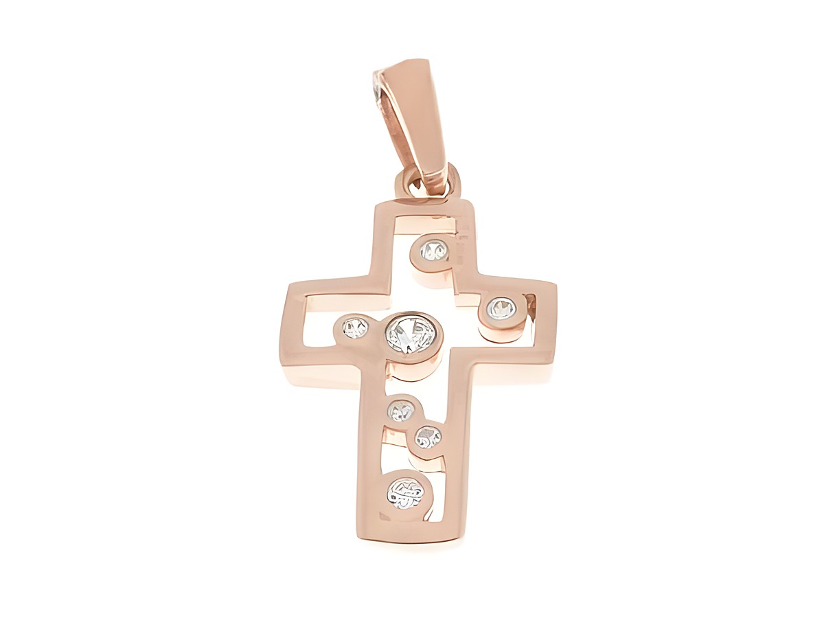 Anhänger Kreuz in Silber mit Zirkonia im Punkt Design, hergestellt von Juwelier Harnisch, verziert mit funkelnden Steinen.
