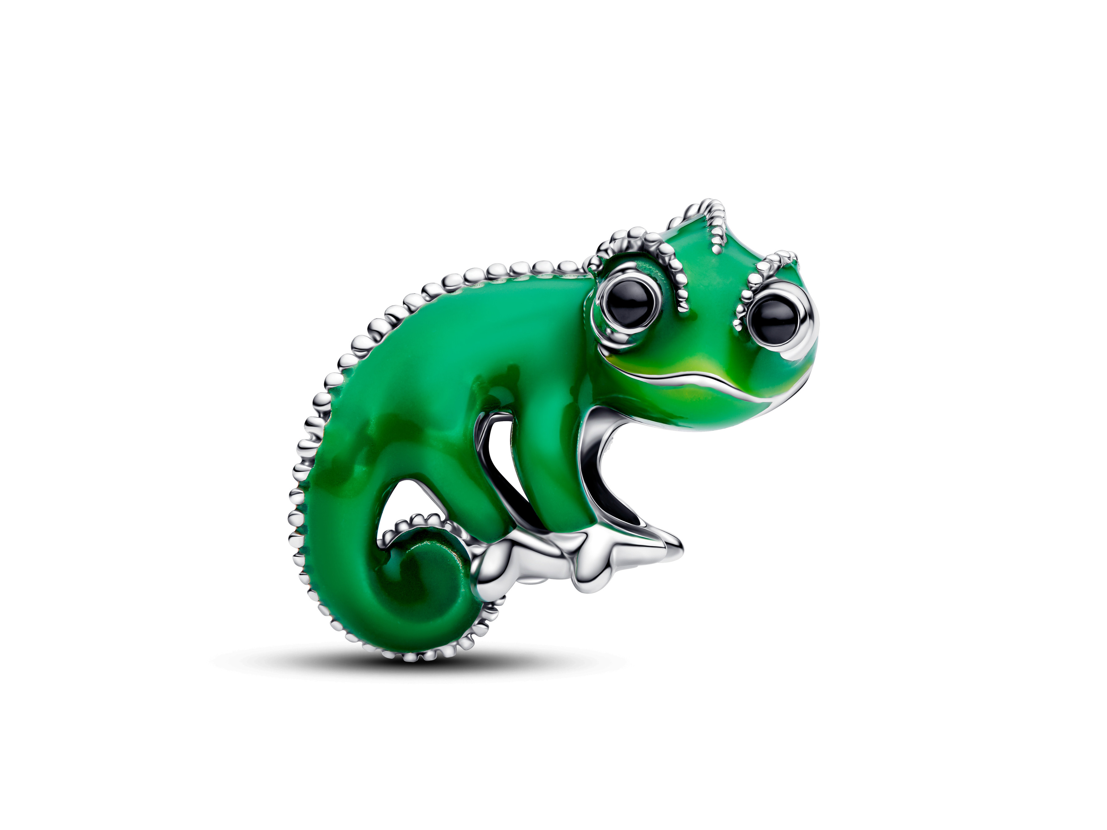 Pandora 793983C01 - Disney Rapunzel neu verföhnt Pascal farbwechselndes Charm - Sterling Silber - Emaille Kristall Grün Charm eines chameleonartigen Wesens in leuchtendem Grün mit schwarzen Augen, aus Sterling Silber und Emaille gefertigt, inspiriert von Disney Rapunzel neu verföhnt.