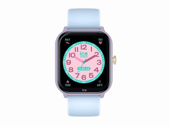 Ice Watch Smartwatch Uhr 022801 smart junior 2.0 ICE Purple Soft Blue mit 1.75 Zoll Display, bunter Ziffernblattgestaltung und hellblauem Armband. Hersteller Ice watch.