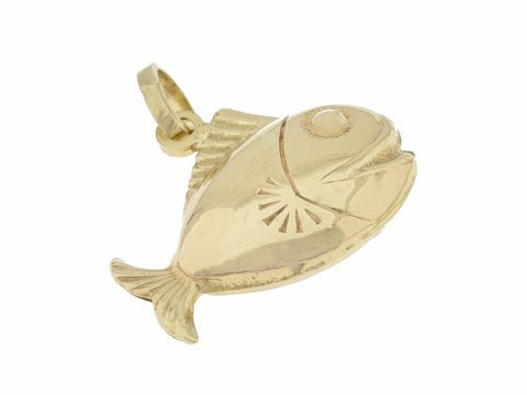 Putziger Fisch-Anhänger aus 333 Gold, ca. 2 cm groß, hergestellt von Juwelier Harnisch, ideal als Schmuckstück für Tierliebhaber.