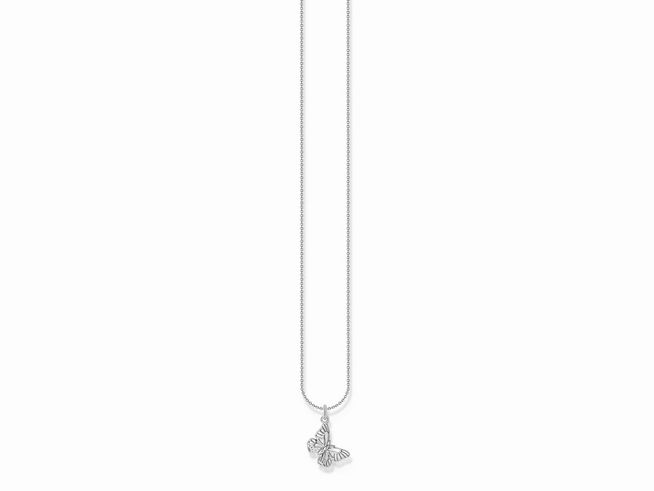 Kette von Thomas Sabo Essentials in Silber mit einem Schmetterlingsanhänger, ein elegantes Schmuckstück in der Länge von 38 bis 45 cm.