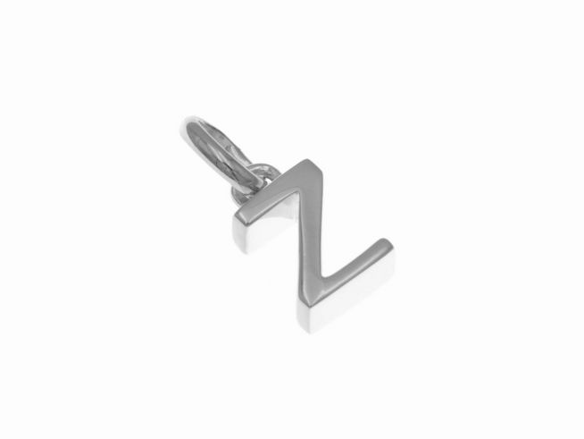 Anhänger aus hochwertigem polierten rhodinierten Sterling Silber in Form des Buchstabens Z, hergestellt von Juwelier Harnisch, ideal als persönliches Schmuckstück.