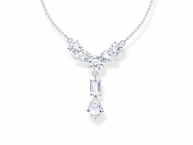 Thomas Sabo Kette KE2195-051-14-L45V mit einer eleganten Anordnung von Zirkonia in Weiß, die Glamour pur ausstrahlt, an feiner Silberkette, 45 cm lang.